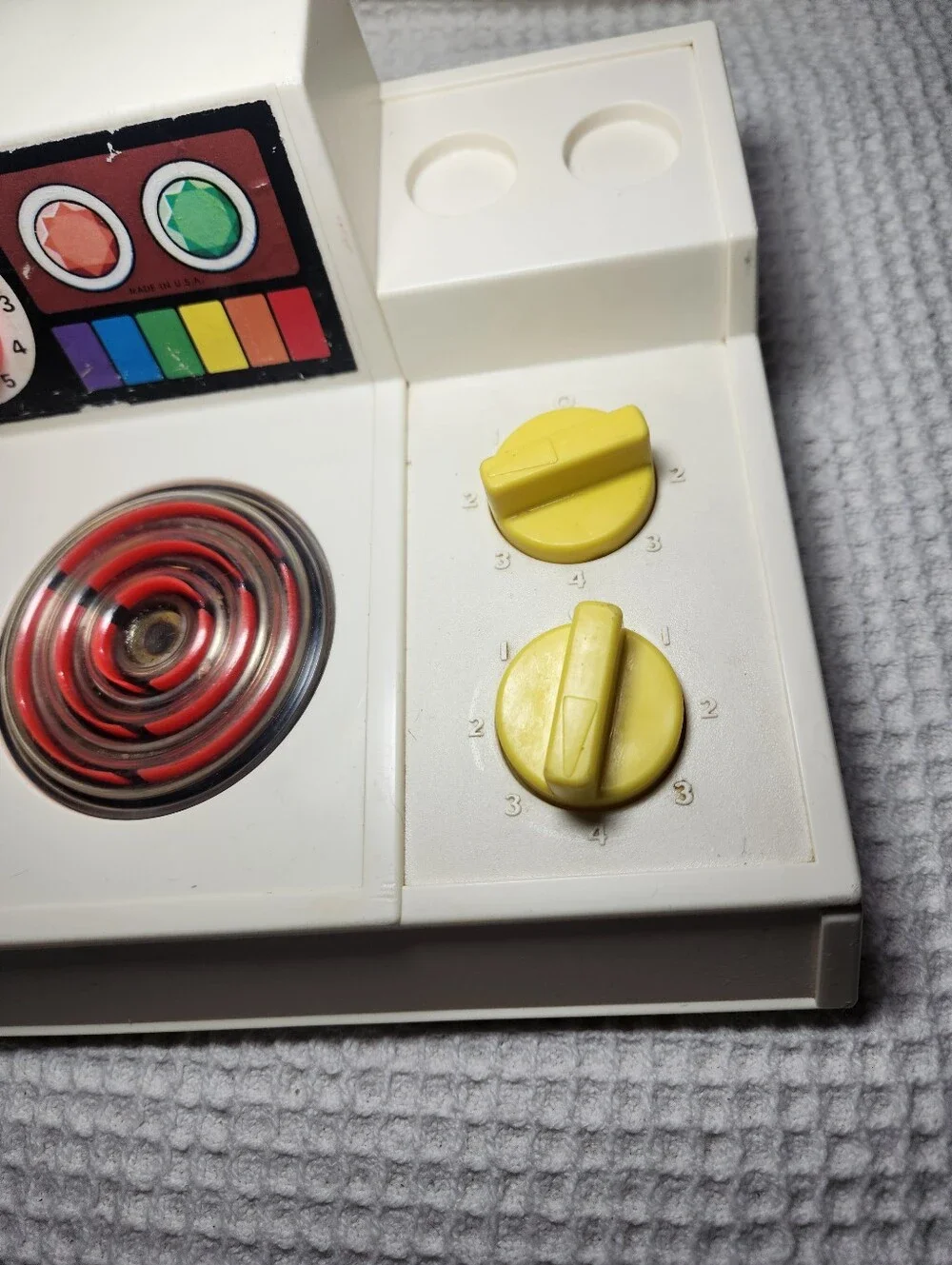 Fisher-Price Vintage Toy Stove in White with Yellow Accents